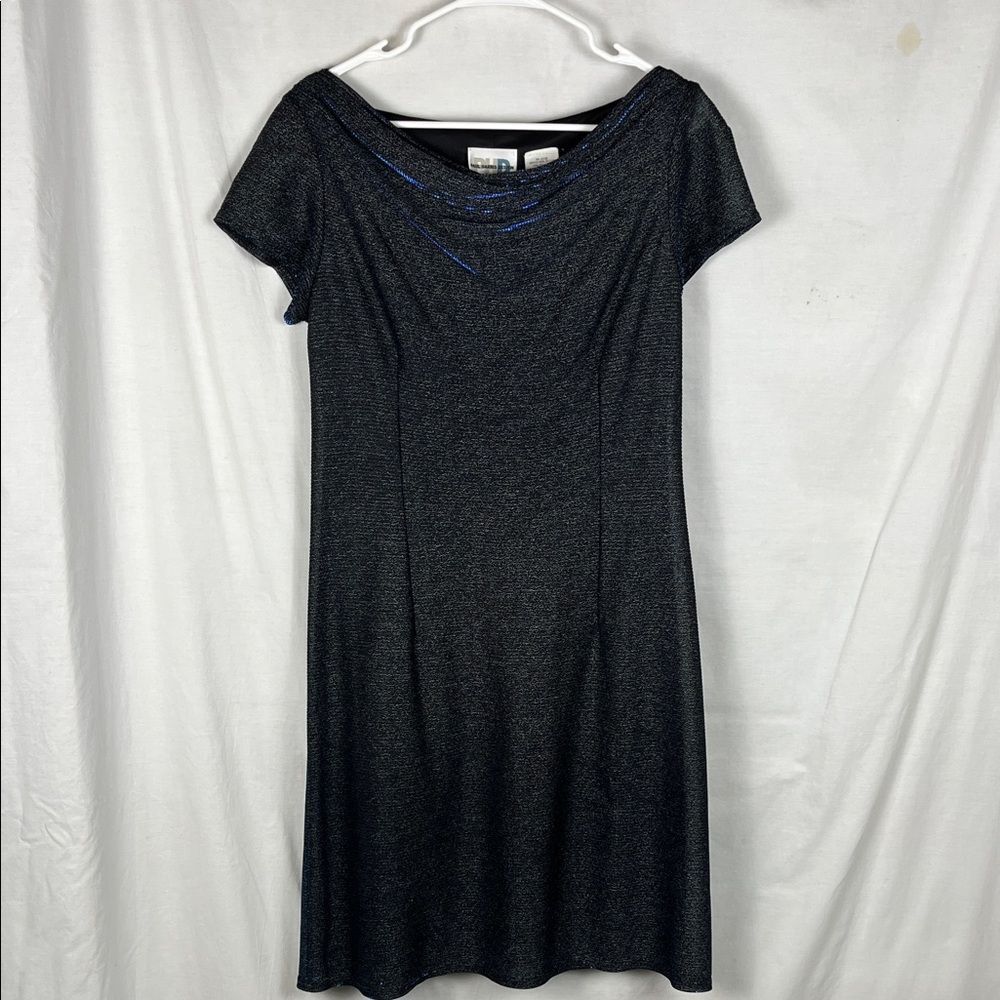 Paul Harris Design Vintage Black and Blue Shimmer Metallic Midi Dress